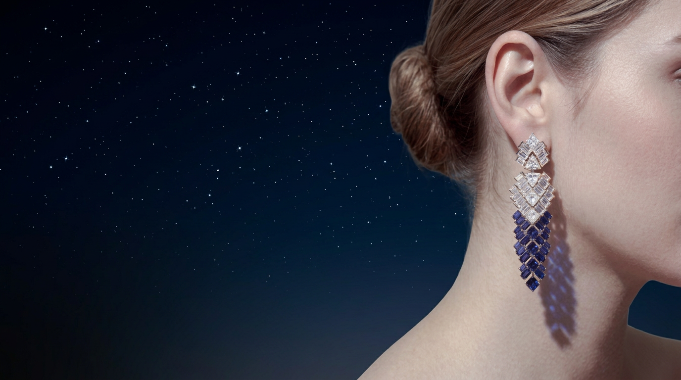 Sapphire and diamond earring handcrafted by Studio ALOI in Dubai